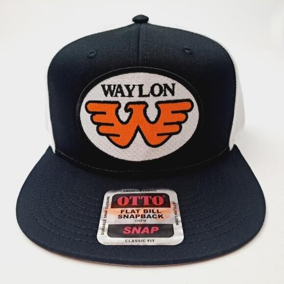Outlaw Country 70s Retro Waylon Jennings Flat Bill Trucker Mesh Snapback Cap Hat - Picture 2 of 4
